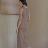 Knit Bateau Neckline Dress - Esse-Warm Sand-XS-