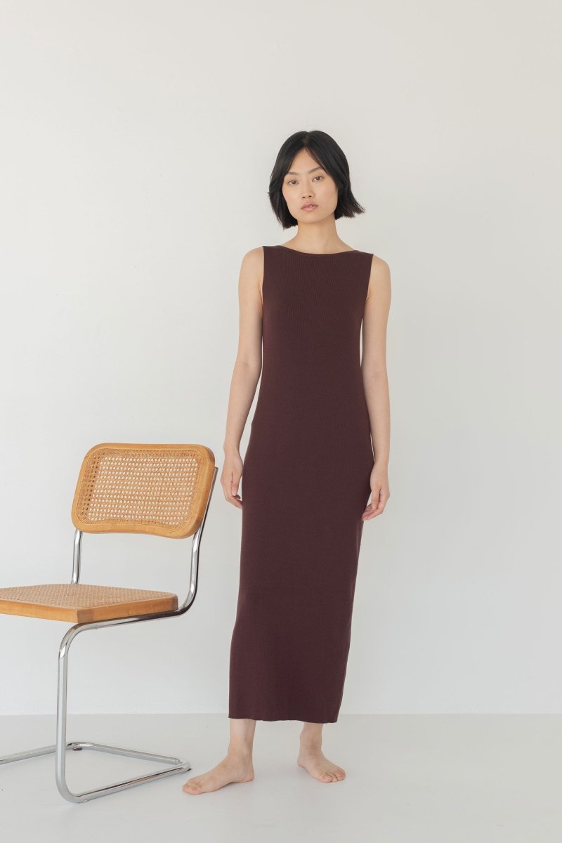 Knit Bateau Neckline Dress - Esse - Warm Sand - XS - 