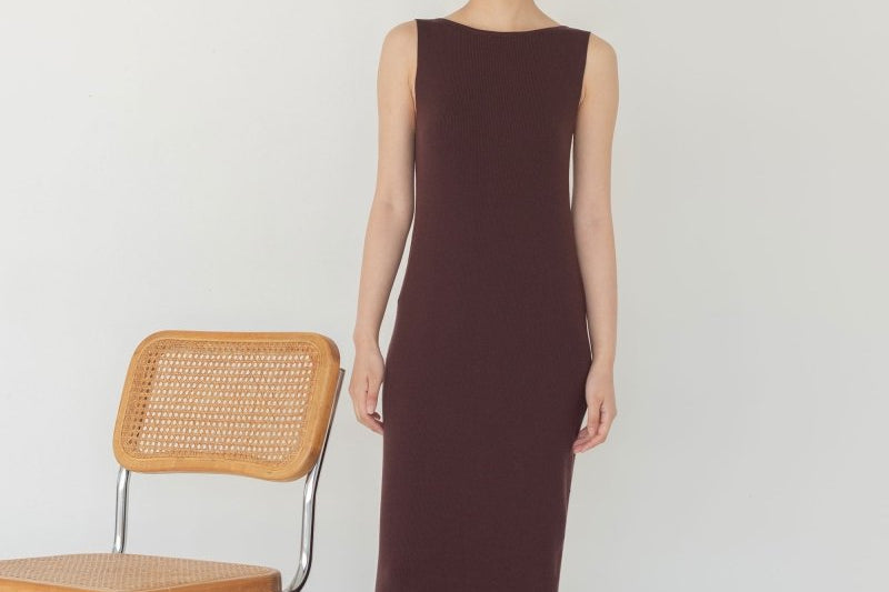 Knit Bateau Neckline Dress - Esse - Warm Sand - XS - 