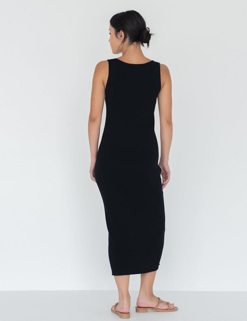 Knit Bateau Neckline Dress in Black - Esse - XS - 