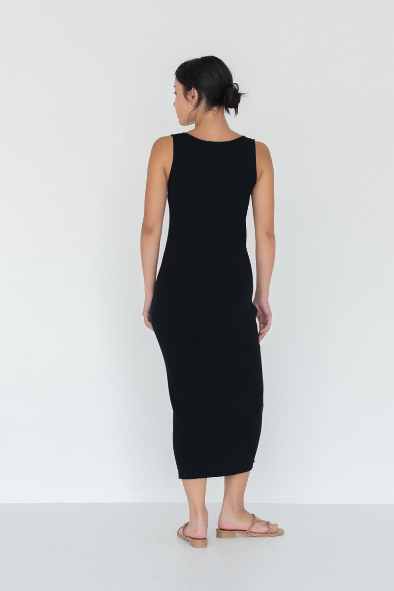 Knit Bateau Neckline Dress in Black - Esse - XS - 