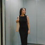 Knit Bateau Neckline Dress in Black - Esse - XS - 