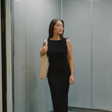 Knit Bateau Neckline Dress in Black - Esse - XS - 
