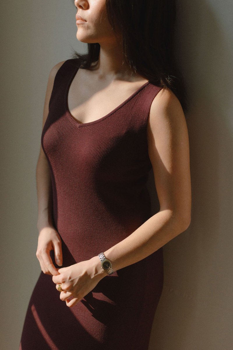 Knit Bateau Neckline Dress in Cherry - Esse - XS - 