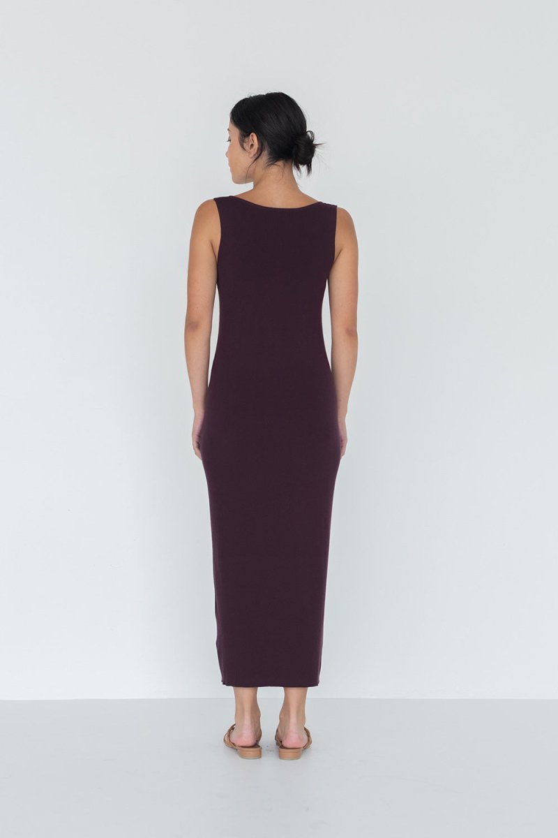 Knit Bateau Neckline Dress in Cherry - Esse - XS - 