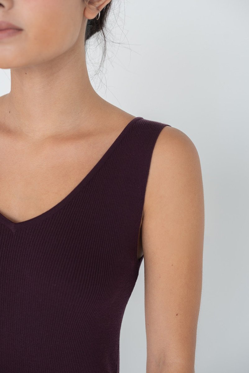 Knit Bateau Neckline Dress in Cherry - Esse - XS - 