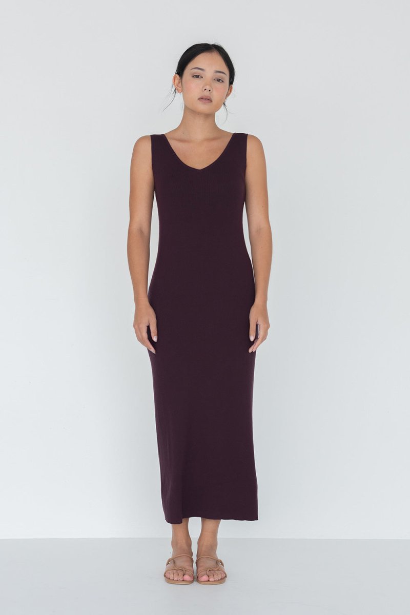 Knit Bateau Neckline Dress in Cherry - Esse - XS - 