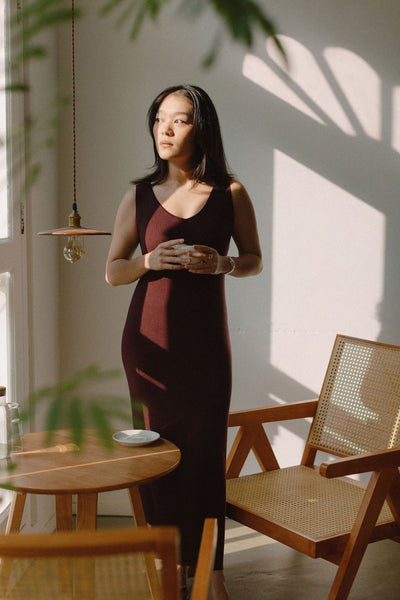 Knit Bateau Neckline Dress in Cherry
