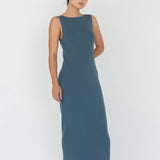 Knit Bateau Neckline Dress in Denim Blue - Esse - XS - 