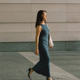Knit Bateau Neckline Dress in Denim Blue - Esse - XS - 