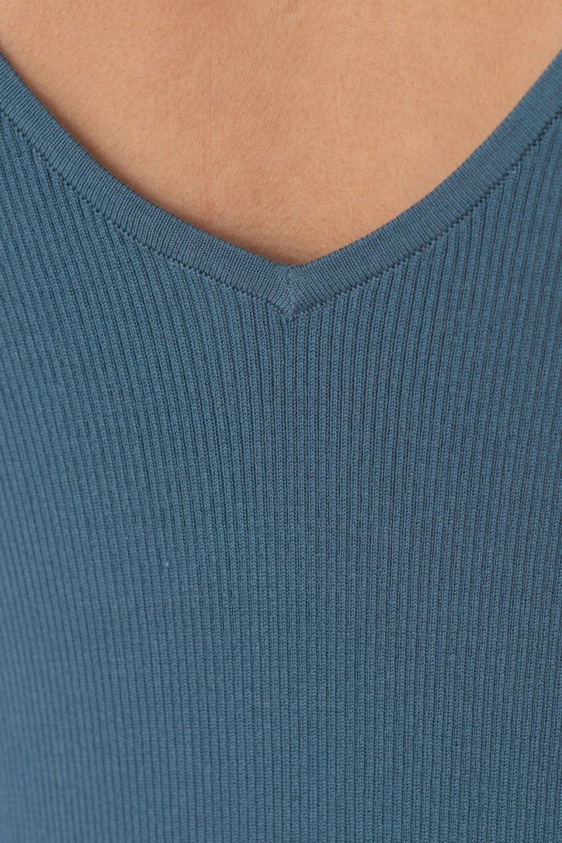 Knit Bateau Neckline Dress in Denim Blue - Esse-XS - 