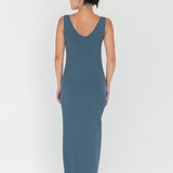 Knit Bateau Neckline Dress in Denim Blue - Esse - XS - 