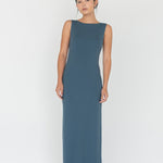Knit Bateau Neckline Dress in Denim Blue - Esse - XS - 