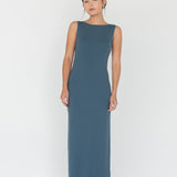 Knit Bateau Neckline Dress in Denim Blue - Esse - XS - 