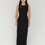 Knit Maxi Dress with Asymmetrical Keyhole - Esse - Black - S - 