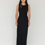 Knit Maxi Dress with Asymmetrical Keyhole - Esse - Black - S - 