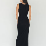 Knit Maxi Dress with Asymmetrical Keyhole - Esse - Black - S - 