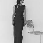 Knit Maxi Dress with Asymmetrical Keyhole - Esse - Mocha - S - 