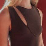 Knit Maxi Dress with Asymmetrical Keyhole - Esse - Mocha - S - 