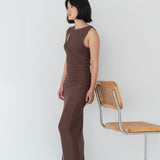 Knit Maxi Dress with Asymmetrical Keyhole - Esse - Mocha - S - 