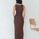 Knit Maxi Dress with Asymmetrical Keyhole - Esse - Mocha - S - 