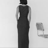 Knit Maxi Dress with Asymmetrical Keyhole - Esse - Mocha - S - 