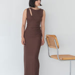 Knit Maxi Dress with Asymmetrical Keyhole - Esse - Mocha - S - 