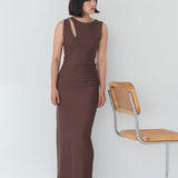 Knit Maxi Dress with Asymmetrical Keyhole - Esse - Mocha - S - 