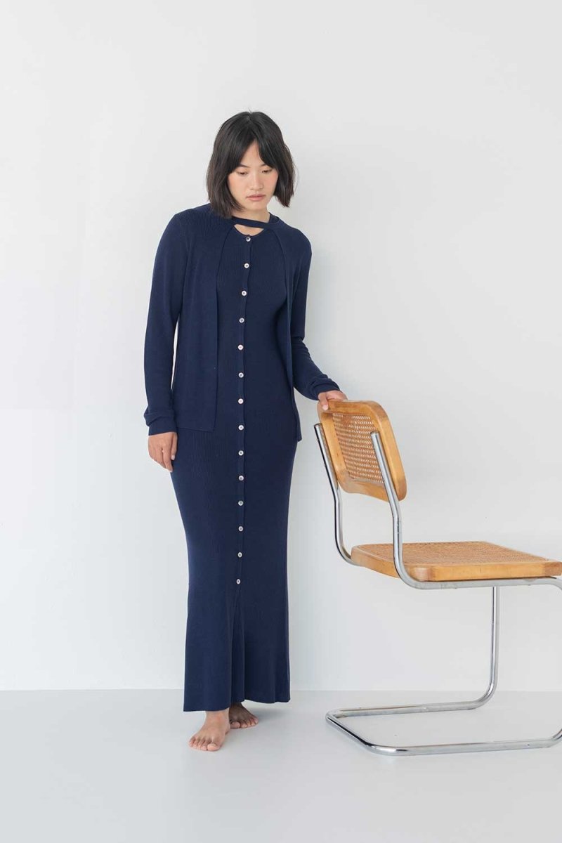 Knit Maxi Dress with Cape - Esse - Mocha - XS - 