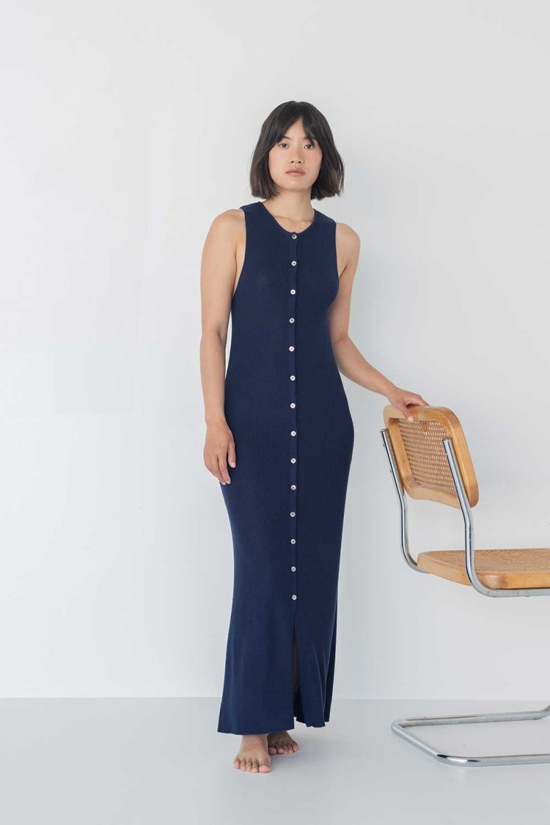 Knit Maxi Dress with Cape - Esse - Nautical Blue - XS - 
