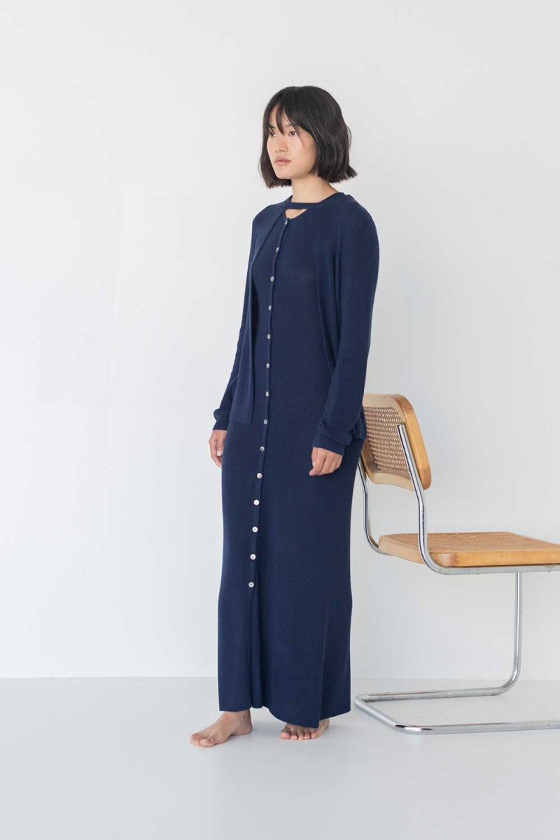 Knit Maxi Dress with Cape - Esse - Nautical Blue - XS - 
