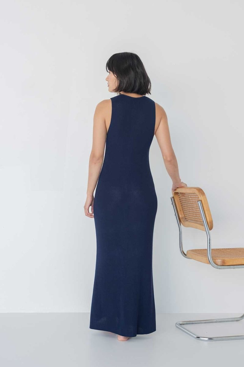 Knit Maxi Dress with Cape - Esse - Nautical Blue - XS - 