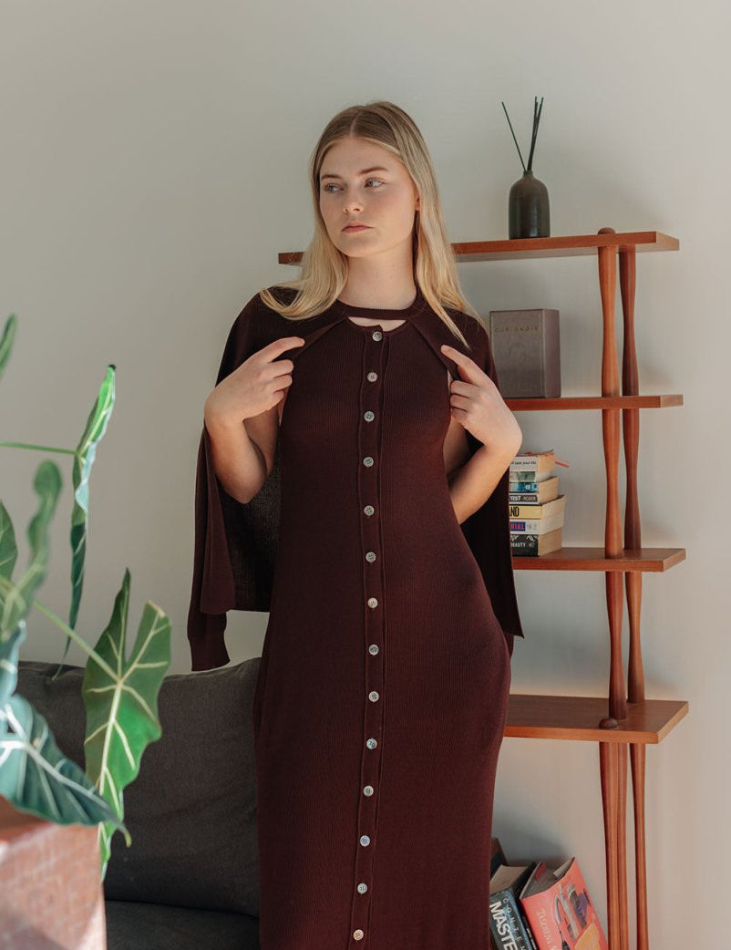 Knit Maxi Dress with Cape - Esse - Nautical Blue - XS - 