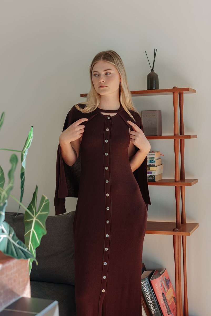 Knit Maxi Dress with Cape - Esse - Nautical Blue - XS - 