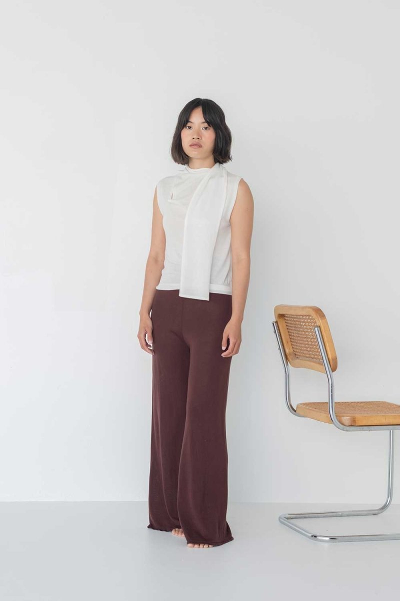 Knit Scarf Blouse - Esse - Black - XS - 