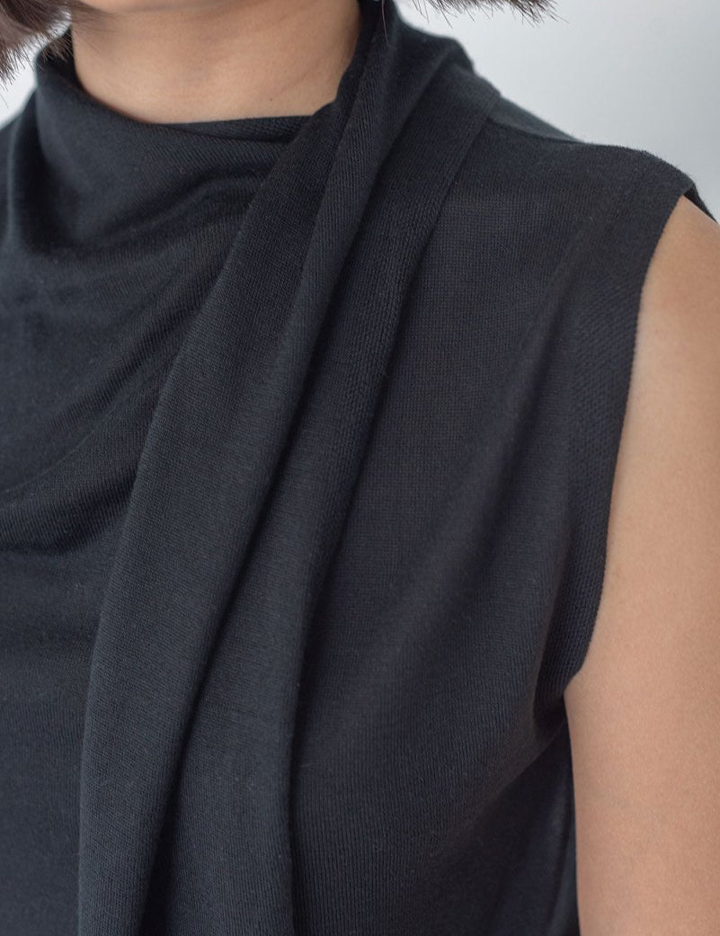 Knit Scarf Blouse - Esse - Black - XS - 