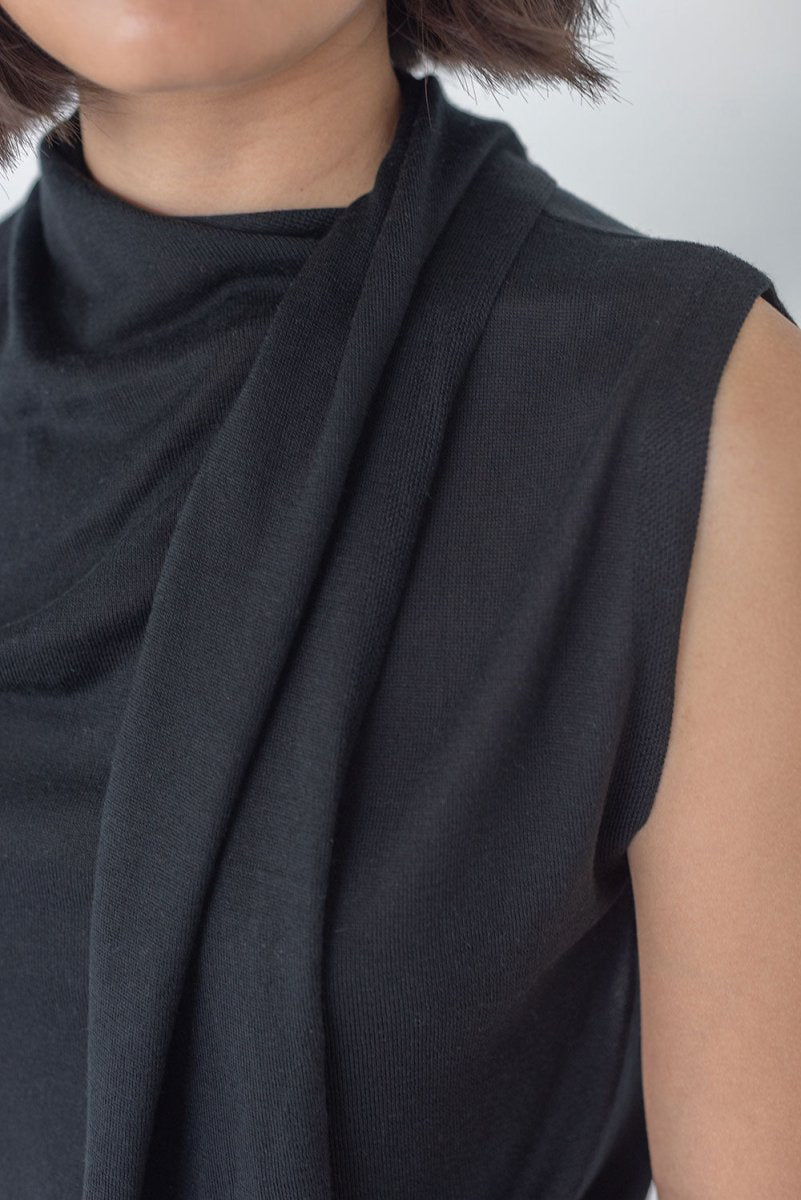 Knit Scarf Blouse - Esse - Black - XS - 