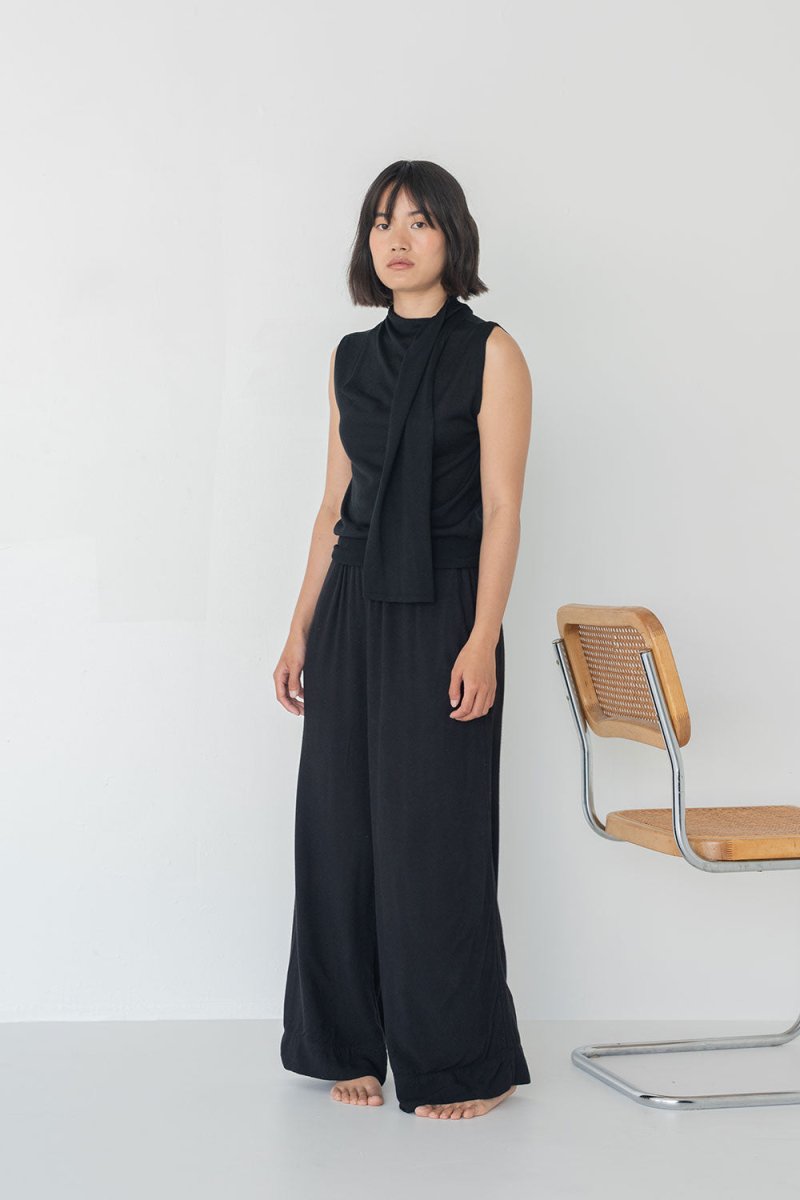 Knit Scarf Blouse - Esse - Mocha - XS - 