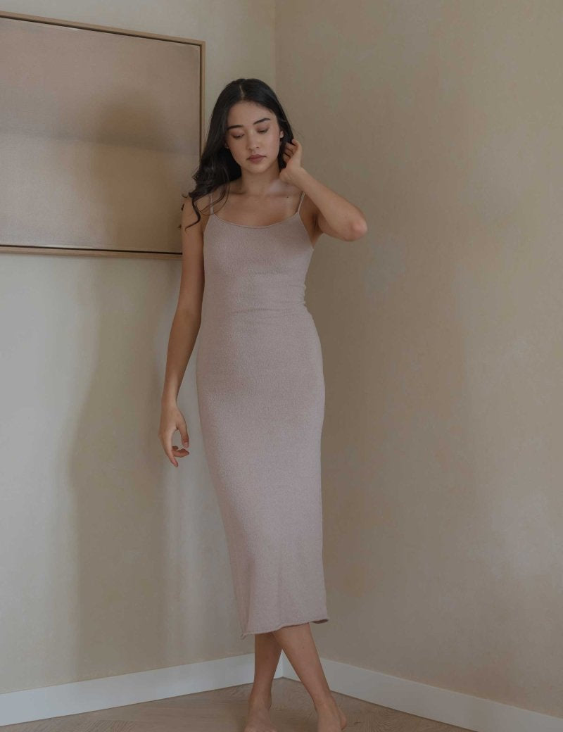Knit Spaghetti Dress - Esse-Warm Sand-XS-