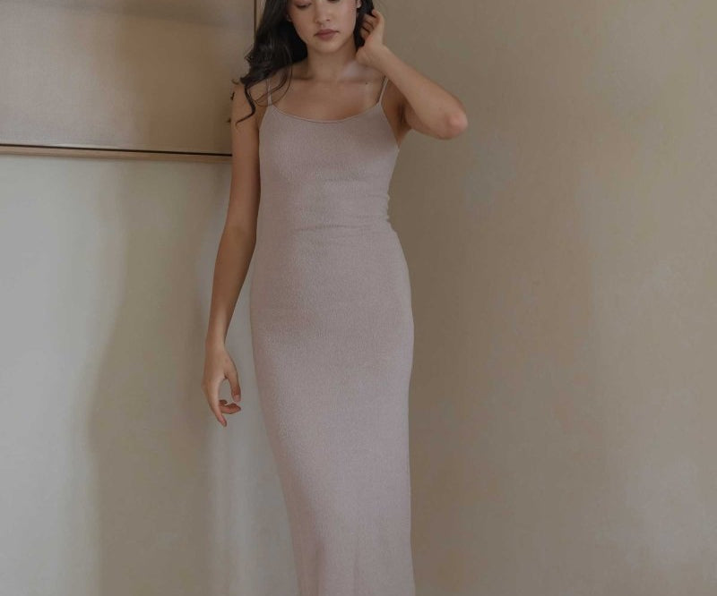 Knit Spaghetti Dress - Esse-Warm Sand-XS-