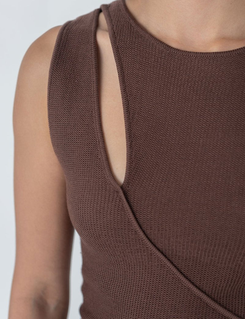 Knit Top with Asymmetrical Keyhole - Esse - Mocha - S - 