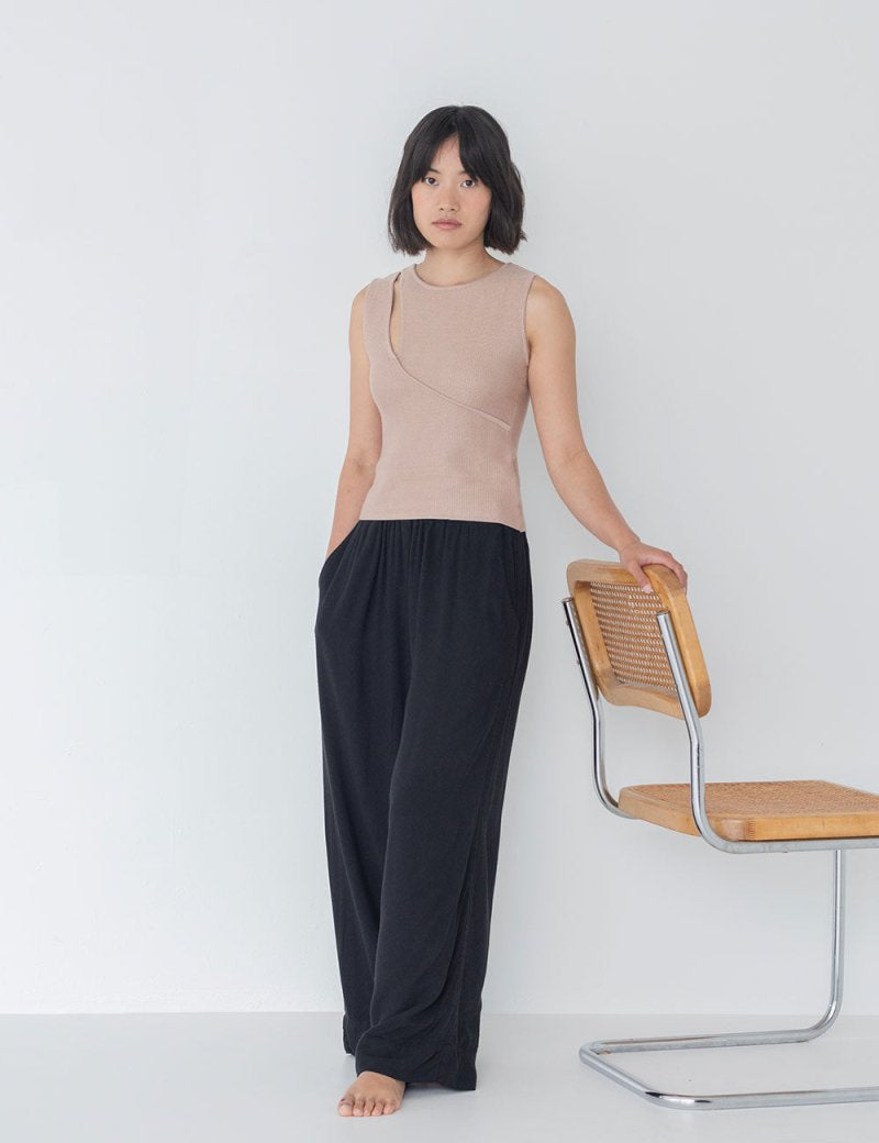 Knit Top with Asymmetrical Keyhole - Esse - Mocha - S - 