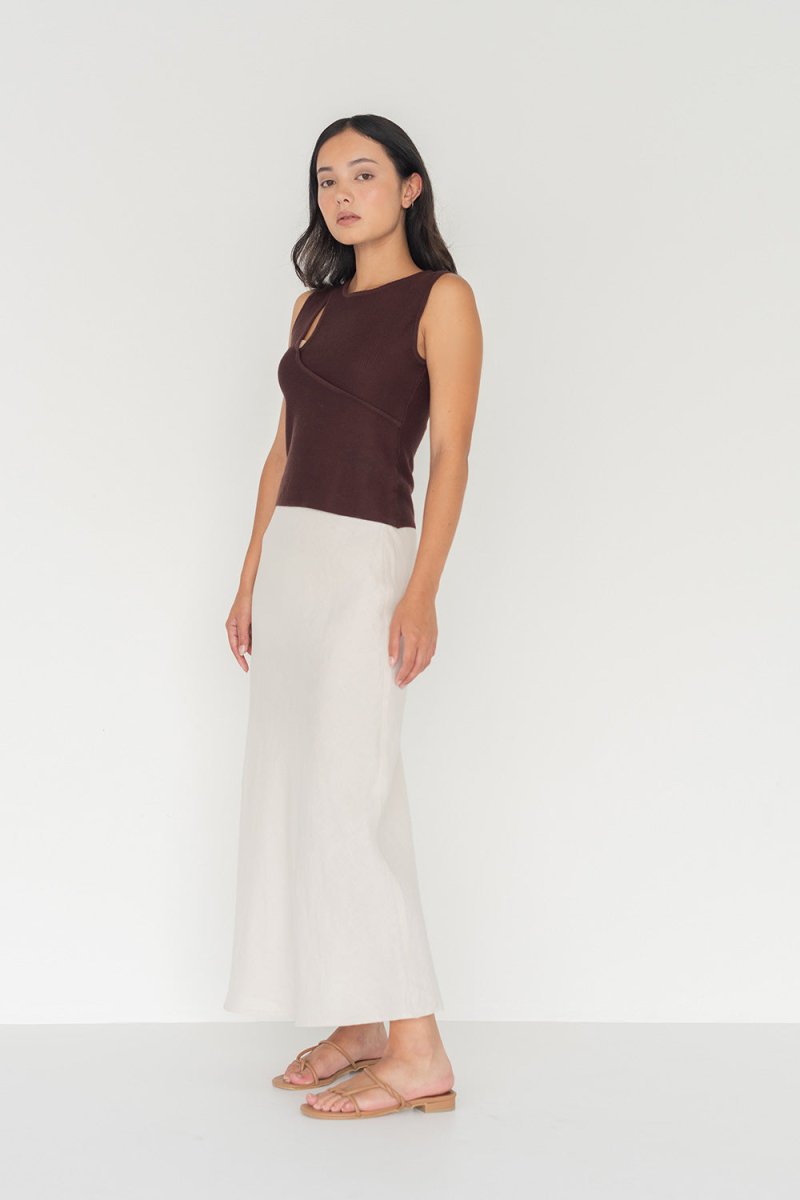 Knit Top with Asymmetrical Keyhole - Esse - Mocha - S - 