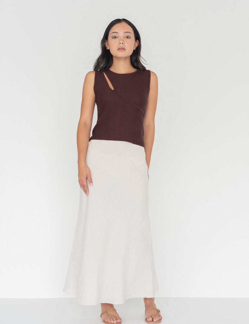 Knit Top with Asymmetrical Keyhole - Esse - Mocha - S - 