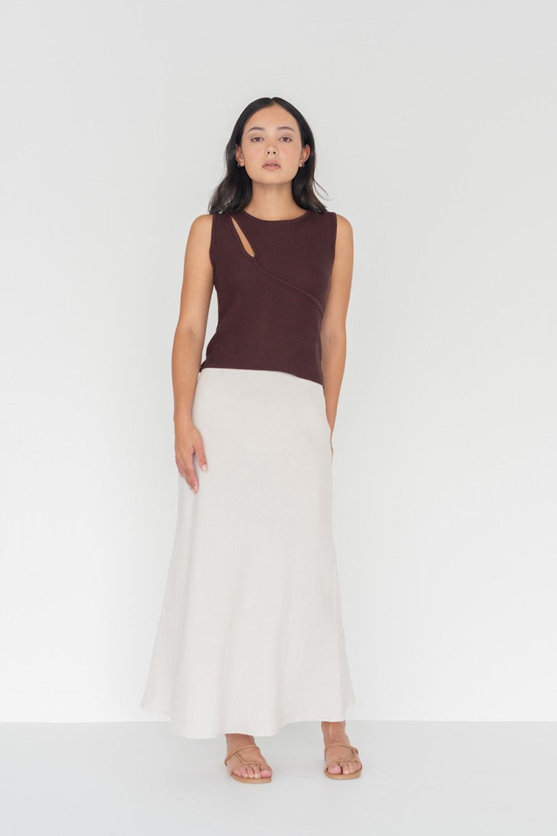 Knit Top with Asymmetrical Keyhole - Esse - Mocha - S - 