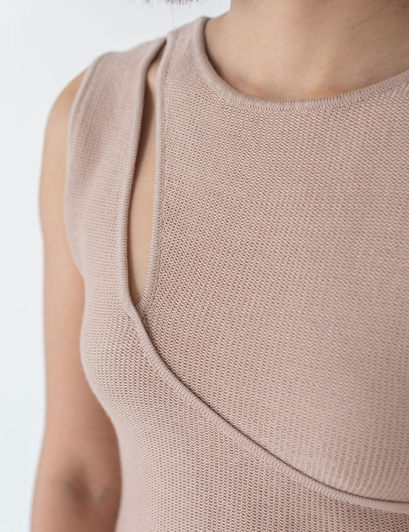 Knit Top with Asymmetrical Keyhole - Esse - Warm Sand - S - 