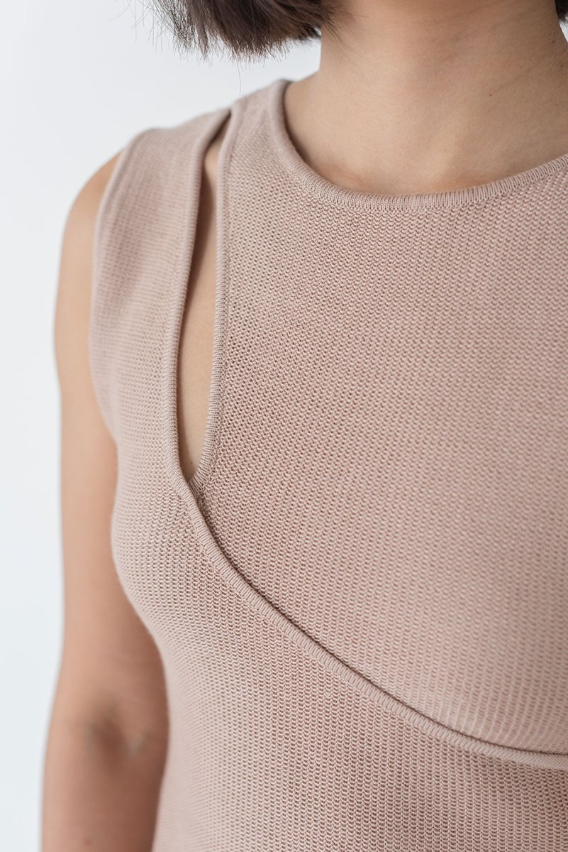 Knit Top with Asymmetrical Keyhole - Esse - Warm Sand - S - 