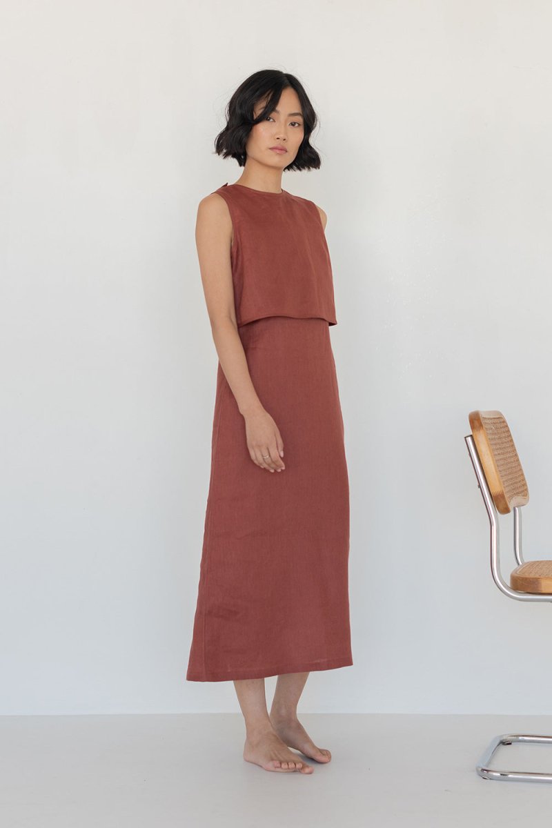 Linen Open Back Dress (Launching in Drop II) - Esse - Terracotta - XXS - 