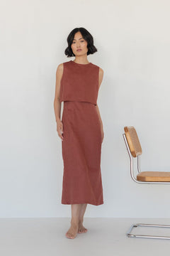 Linen Open Back Dress (Launching in Drop II) - Esse - Terracotta - XXS - 