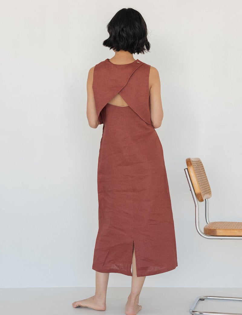 Linen Open Back Dress (Launching in Drop II) - Esse - Terracotta - XXS - 